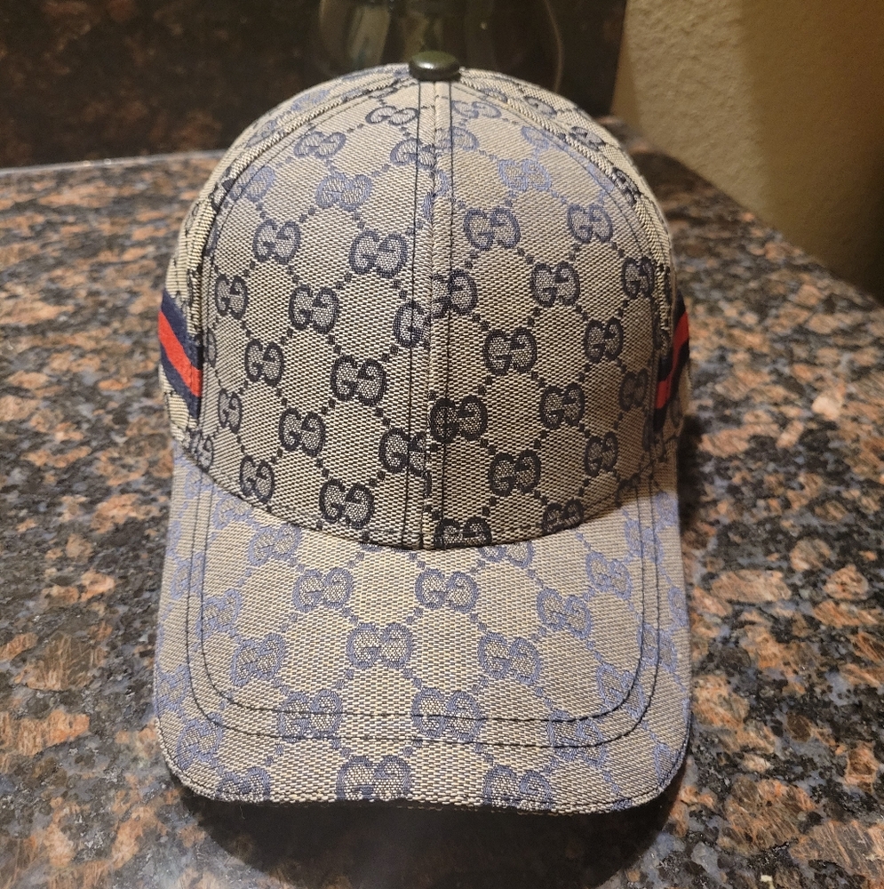 Gucci Beige and Navy Blue Monogram Cap